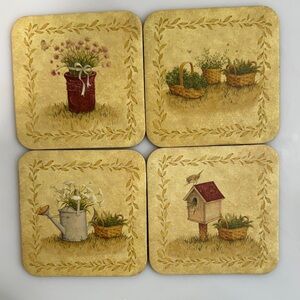 Set of Four Longaberger Rustic Garden Coasters with 2 extra bee themed coasters